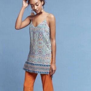 Anthropologie Maeve 0 Meret Silk Tunic Tank Green